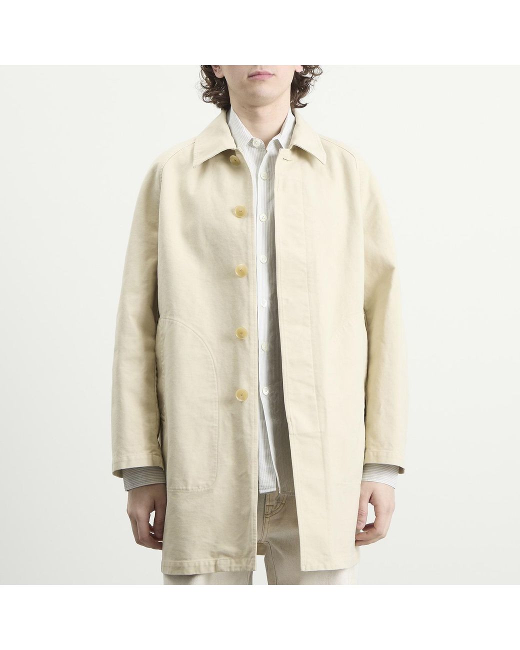 Auralee Natural Garment-Dyed Cotton Heavy Twill Short Coat for men