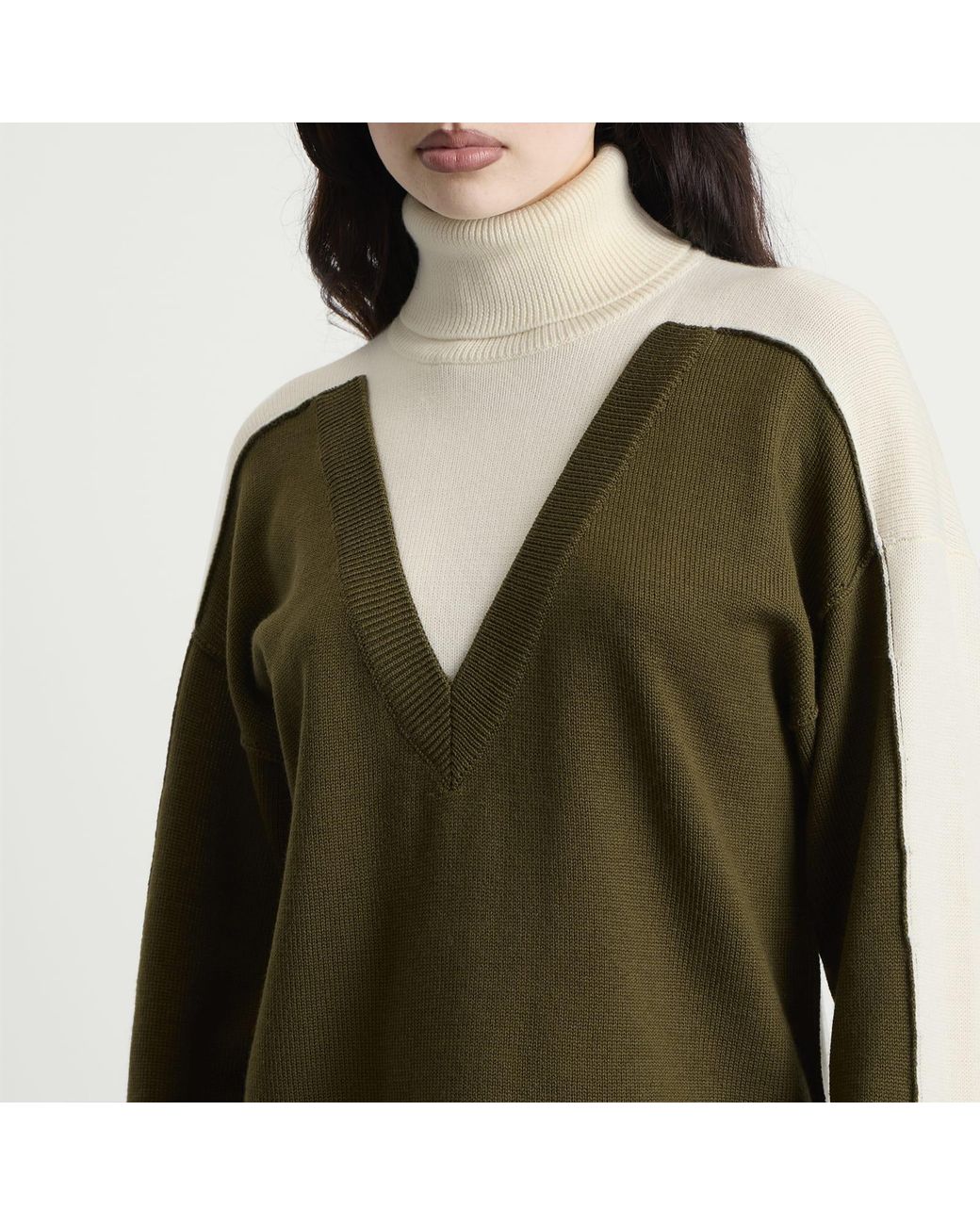 Maison Margiela Green Mm6 V-Neck Knitted Double Layer Jumper