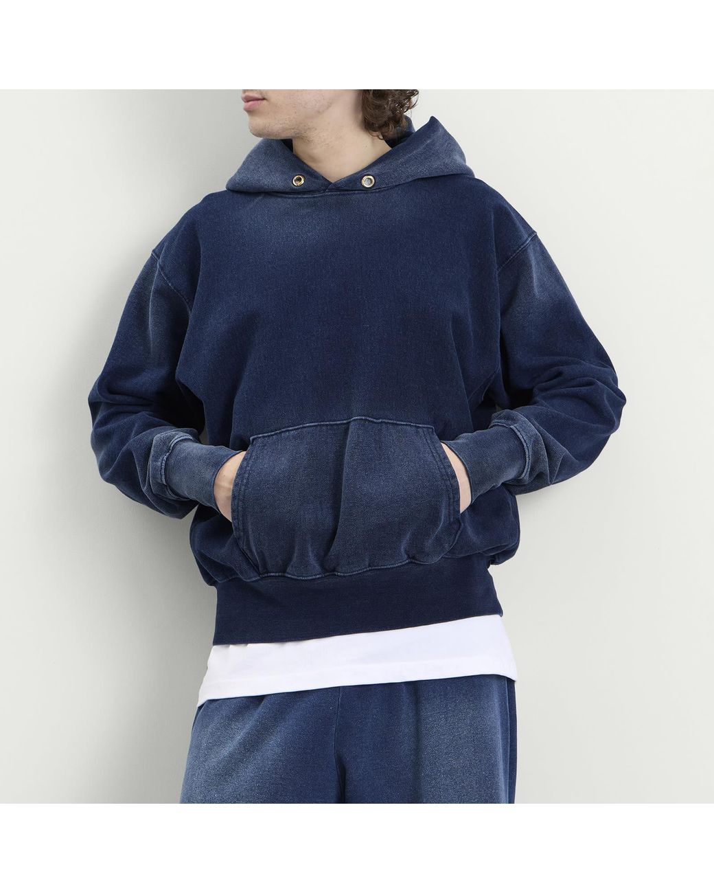 Les Tien Blue Heavyweight Hoodie for men