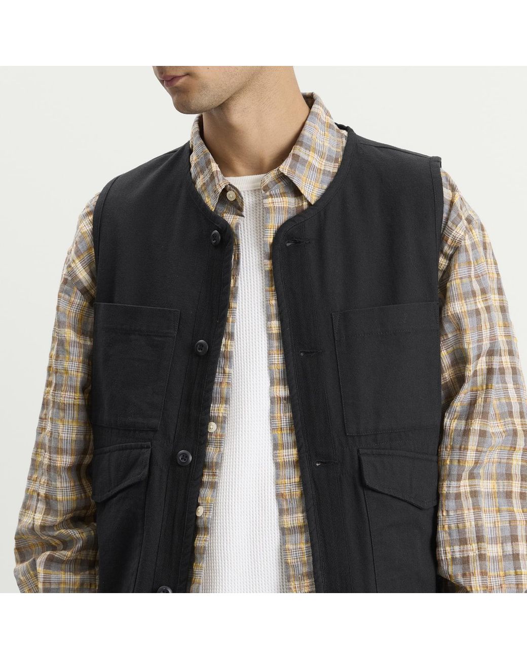 Universal Works Black Brushed Moleskin 4 Pocket Gilet for men