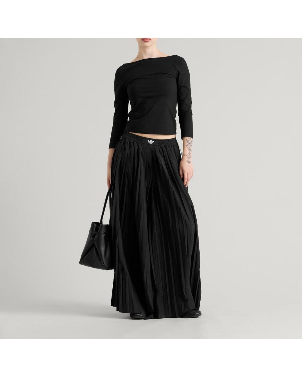 Adidas Black Pleated Wide Leg Track Pants