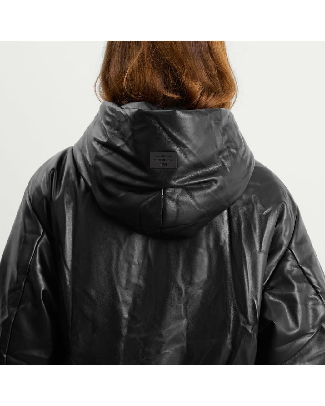 Acne Black Offy Grainy Faux Leather Hooded Coat