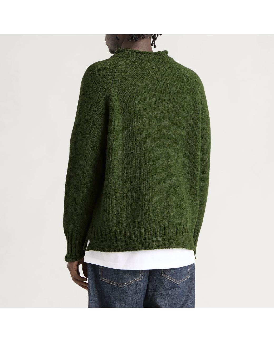 Pittari Green Seti Heritage Lambswool Roll Collar Jumper for men