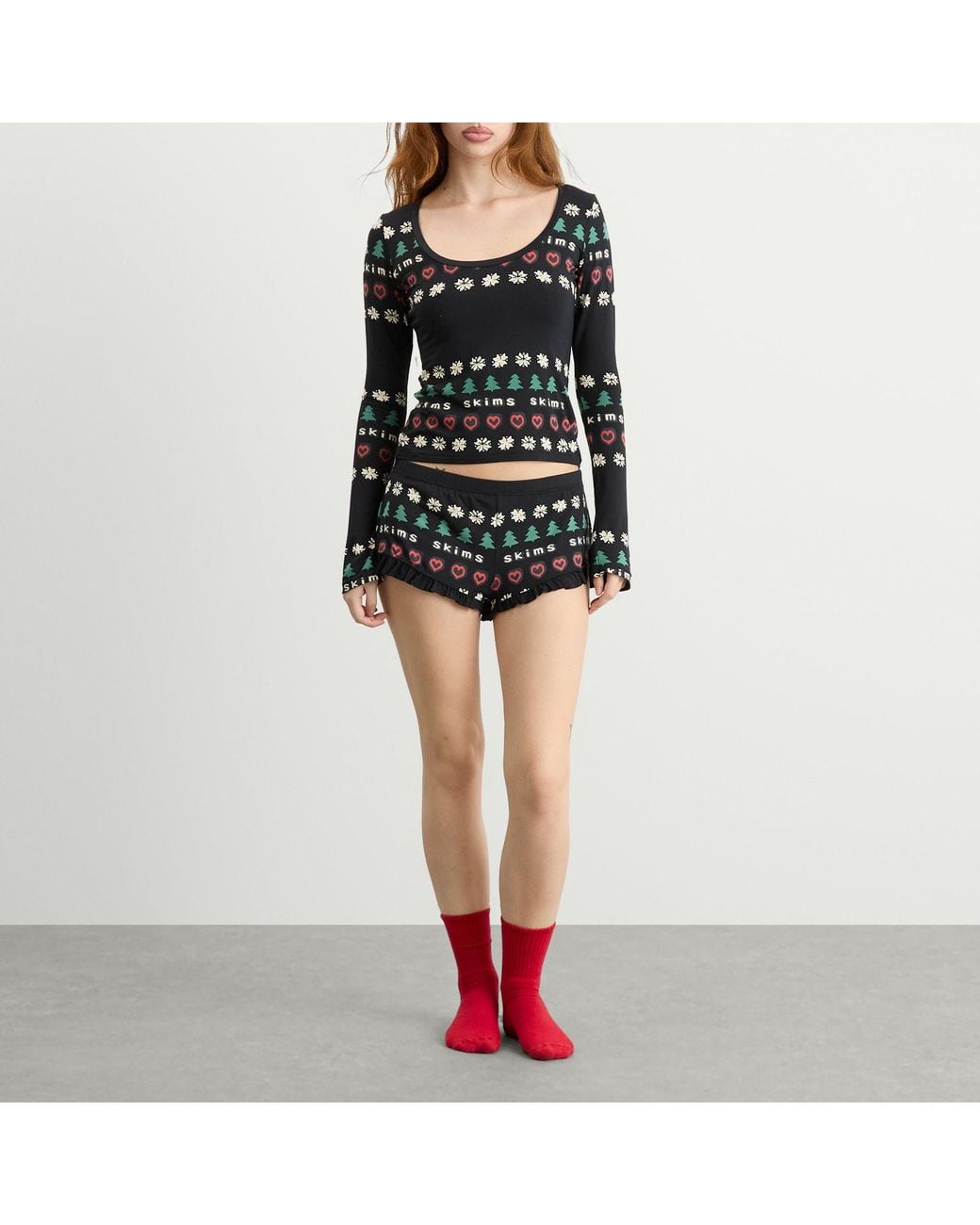 Skims Black X Cpfm Sleep Scoop Neck Top & Short Sleep Set