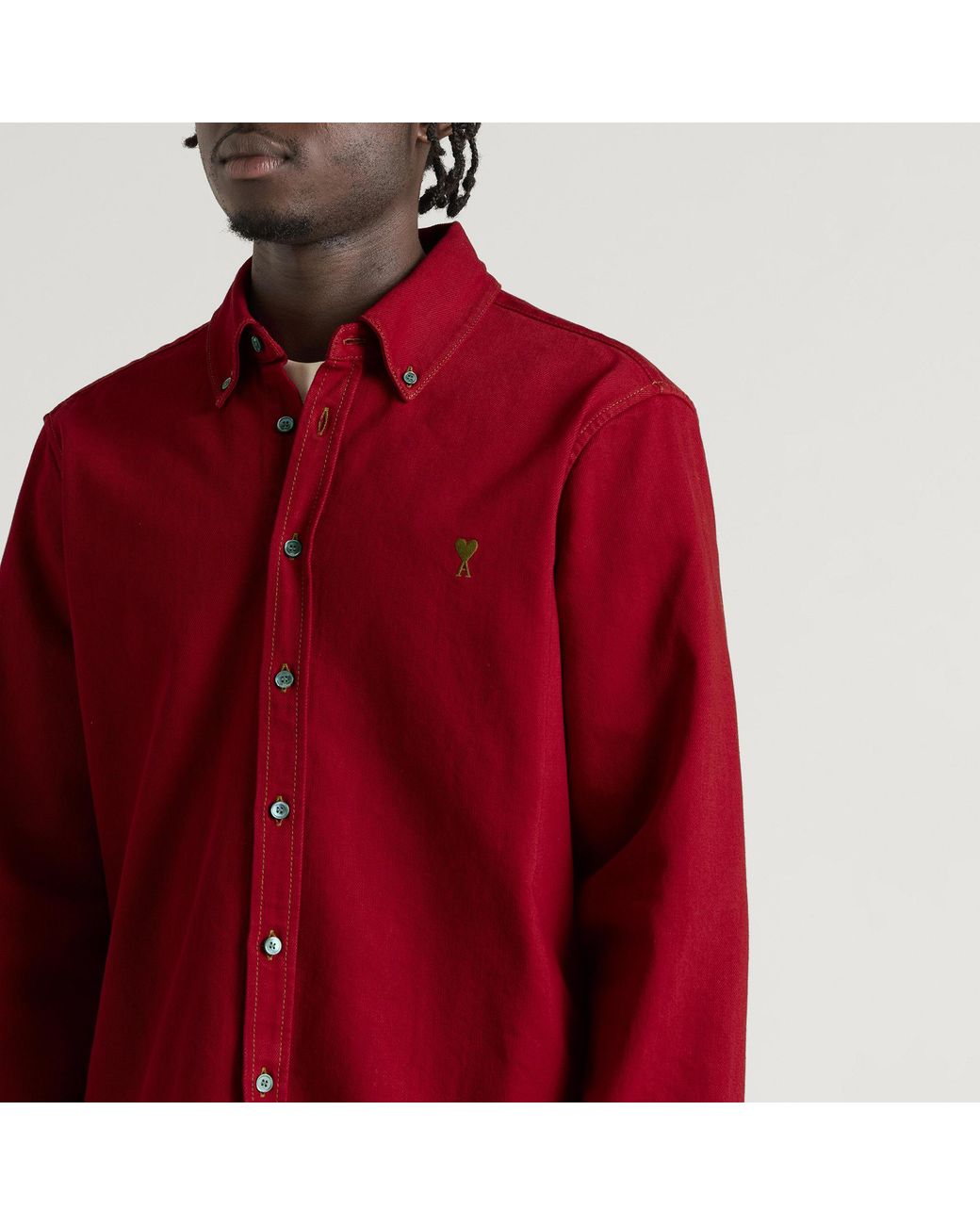 AMI Red Cotton Button Down Adc Shirt for men