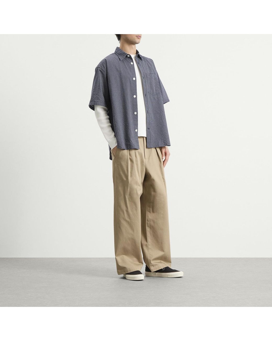 Beams Plus Natural New Wide Pleated Chino for men