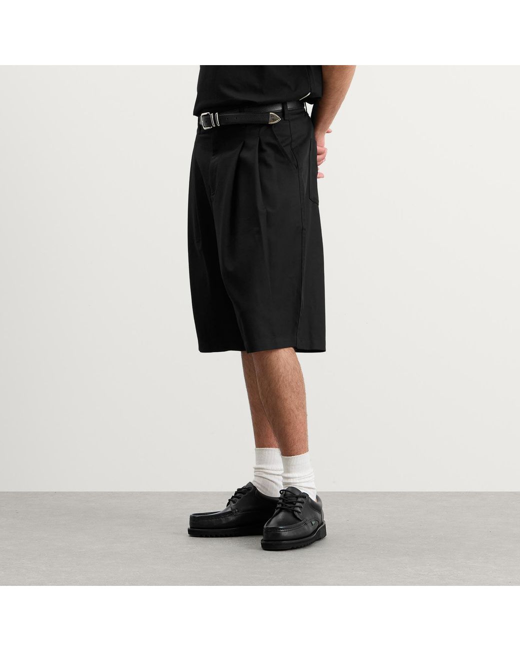 Porter James Black Double Pleated Shorts for men