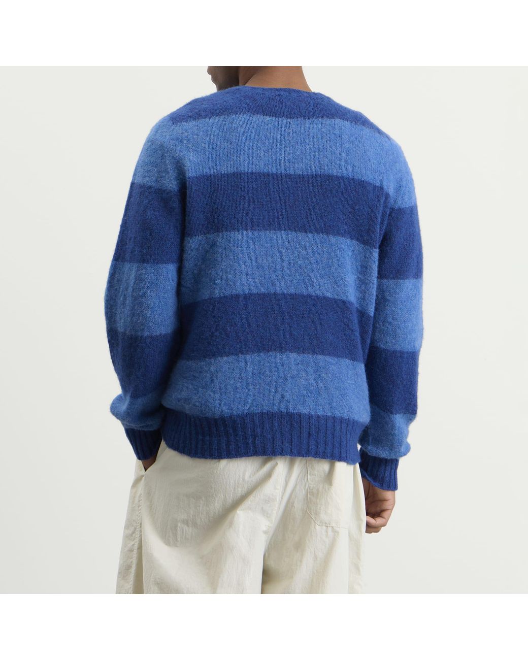 YMC Blue Suedehead Stripe Knit for men