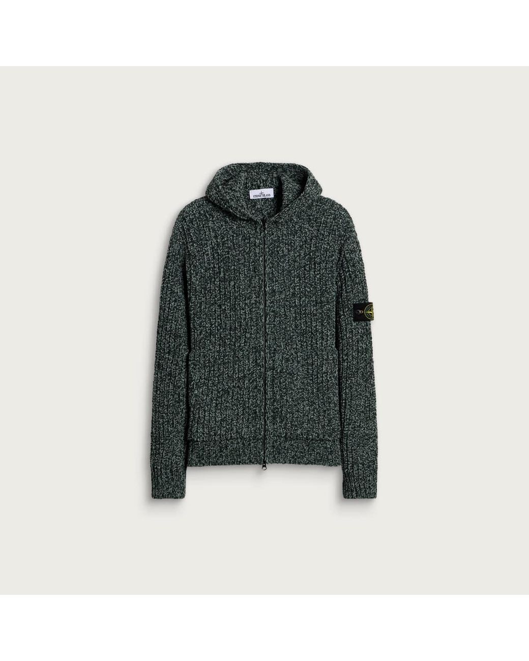 Stone Island Green Mouliné Cotton Chenille Zip Hoodie for men