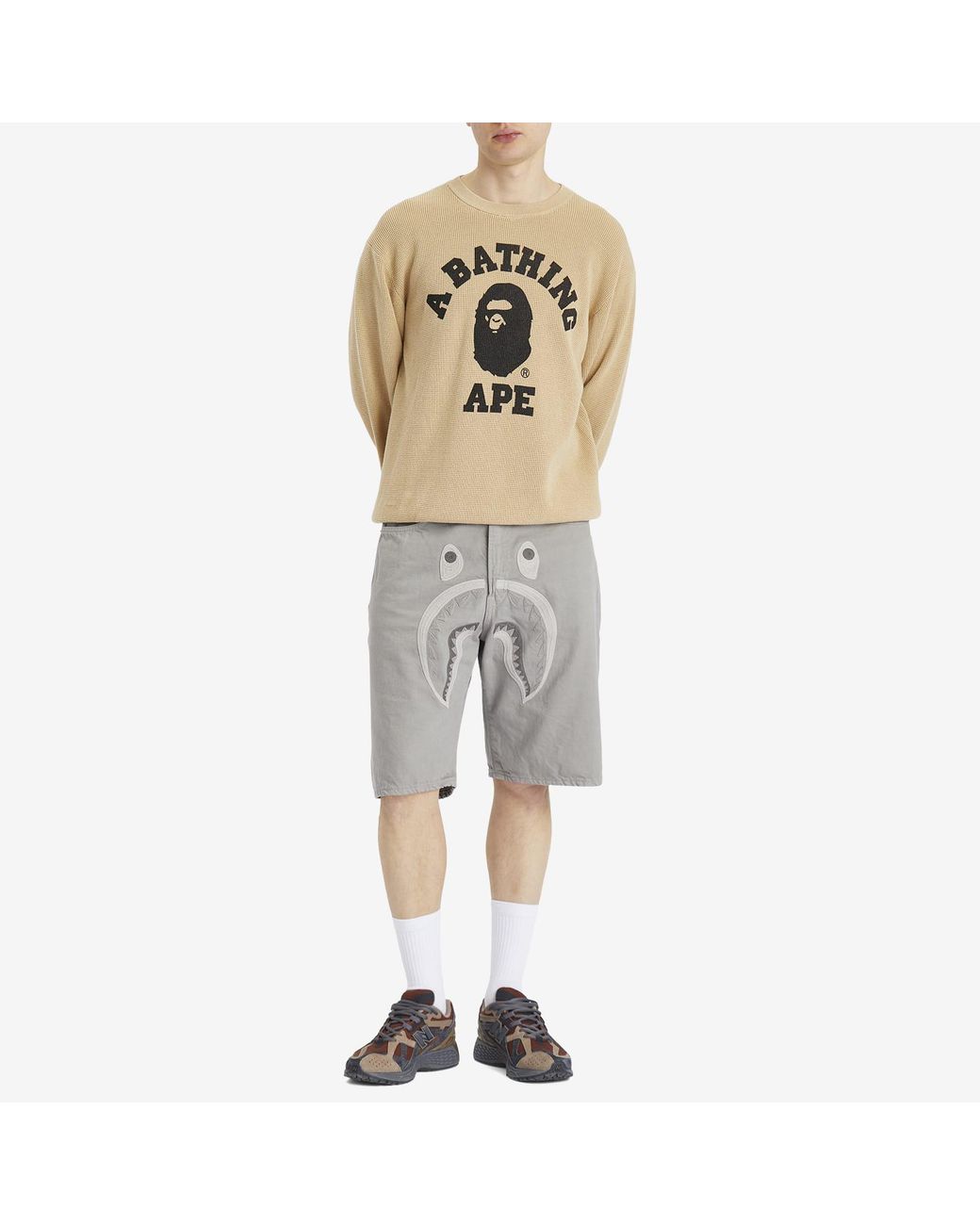 A Bathing Ape Natural College Waffle Crewneck Sweater for men
