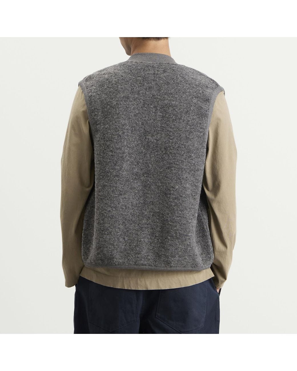 Universal Works Gray Wool Fleece Zip Waistcoat for men