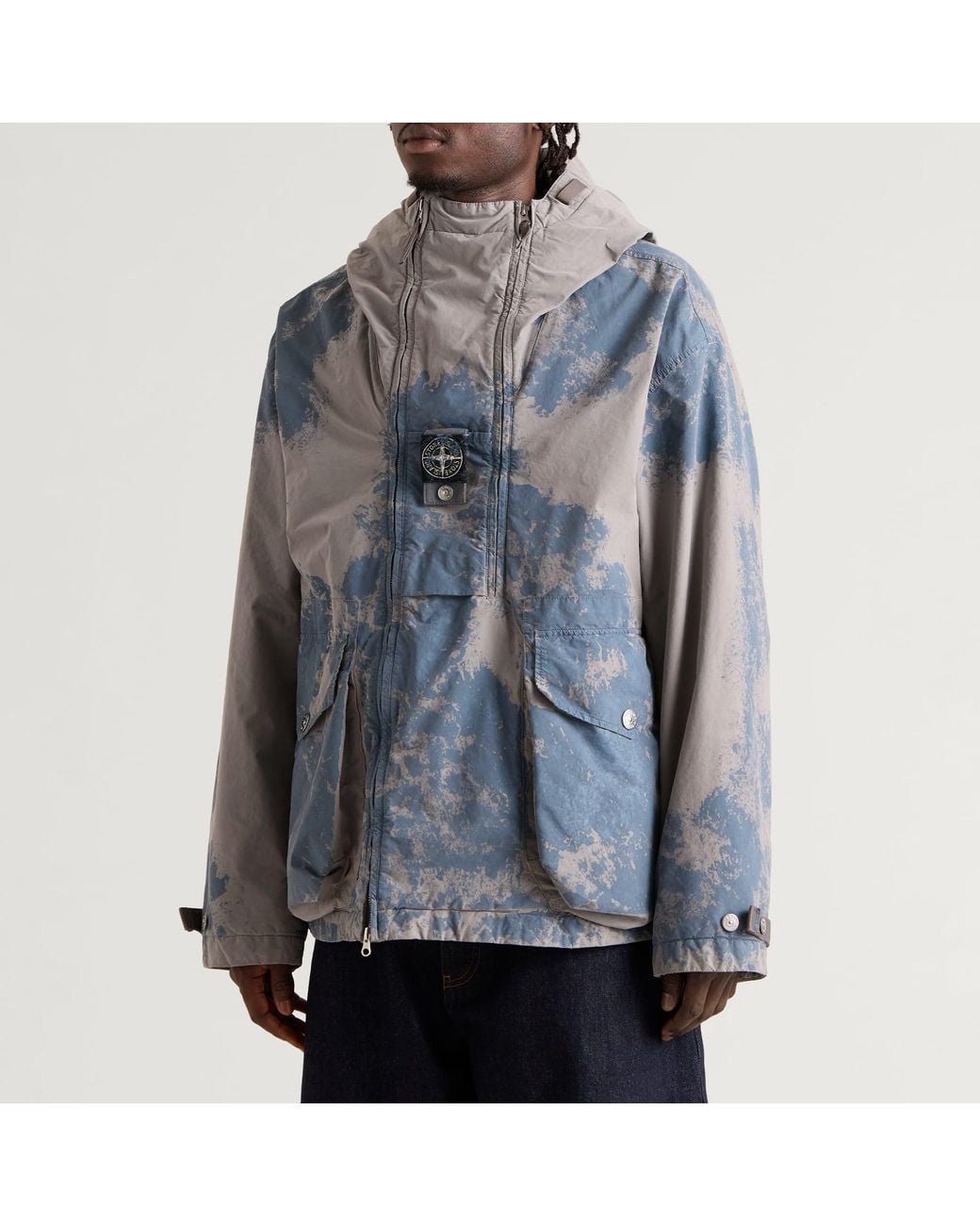 Stone Island Blue Hand Painted David Light-Tc Heat Reactive Jacke for men
