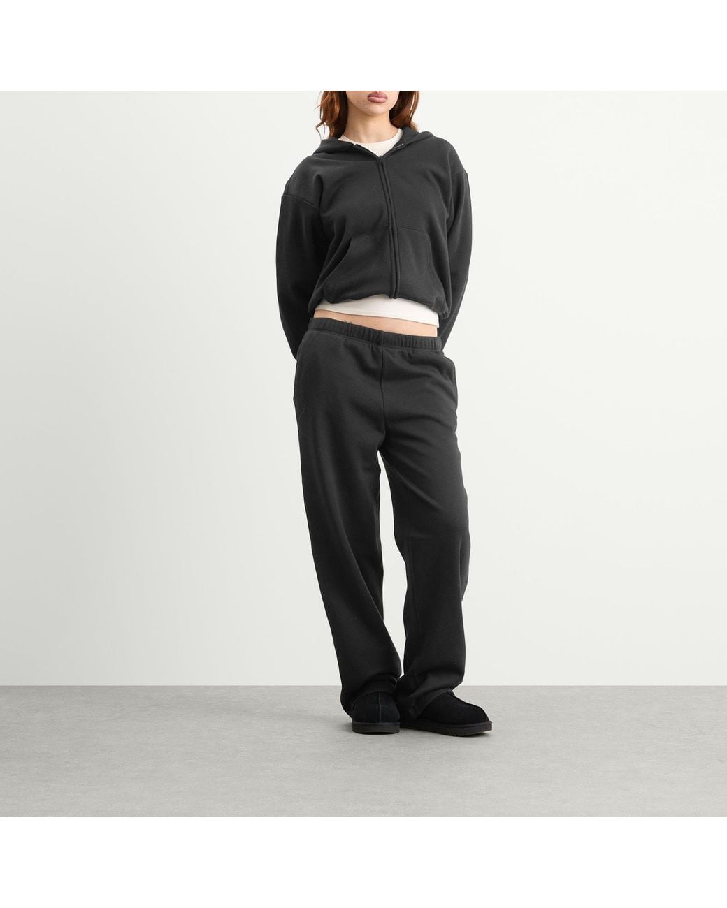 Skims Black Cotton Fleece Classic Zip Up Hoodie