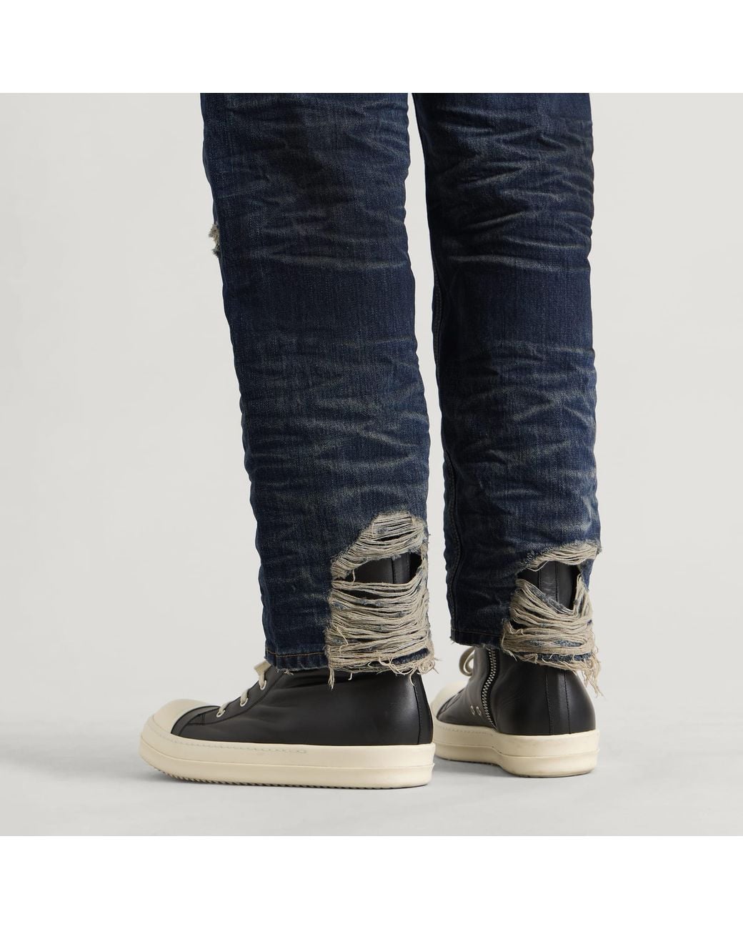 THUG CLUB Blue Skull Stitch Ripped Denim Pants for men