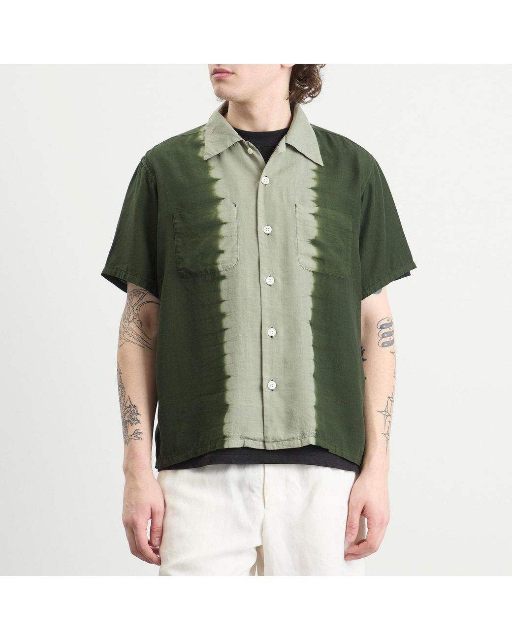 Nomarythm Textile Green Hand Dye Open Collar Shirt for men