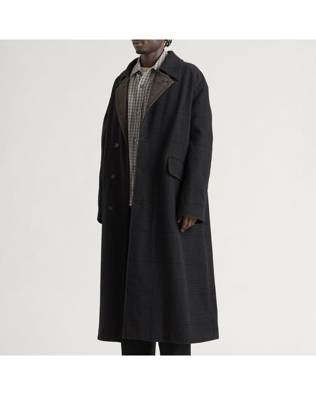 Our Legacy Black Check Tempered Wool Collapse Carcoat for men