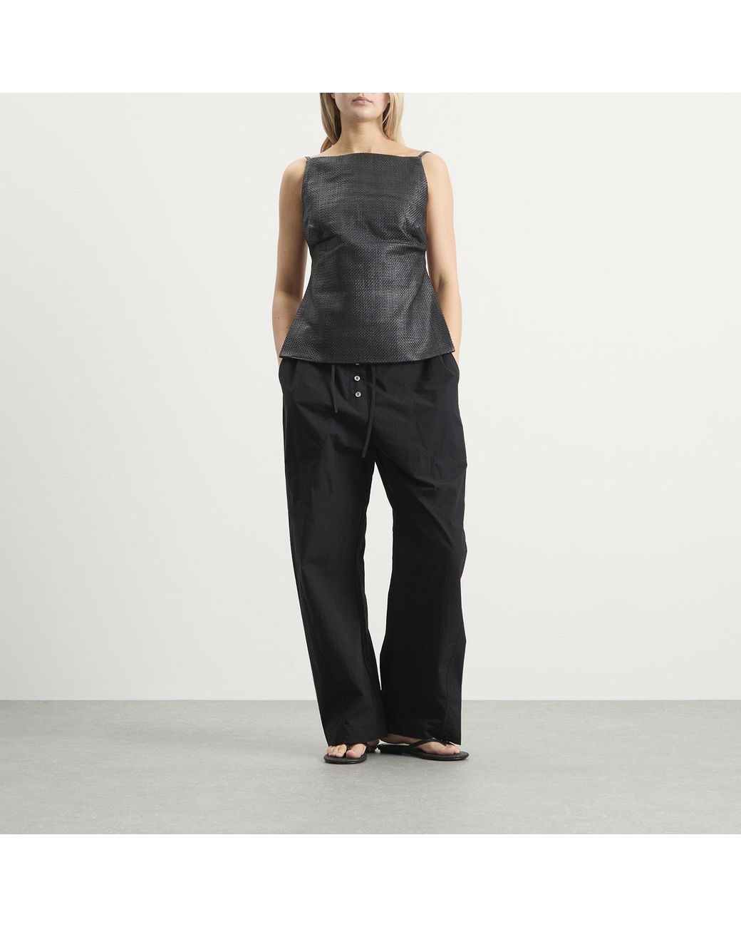 St. Agni Black Woven Leather Square Neck Top