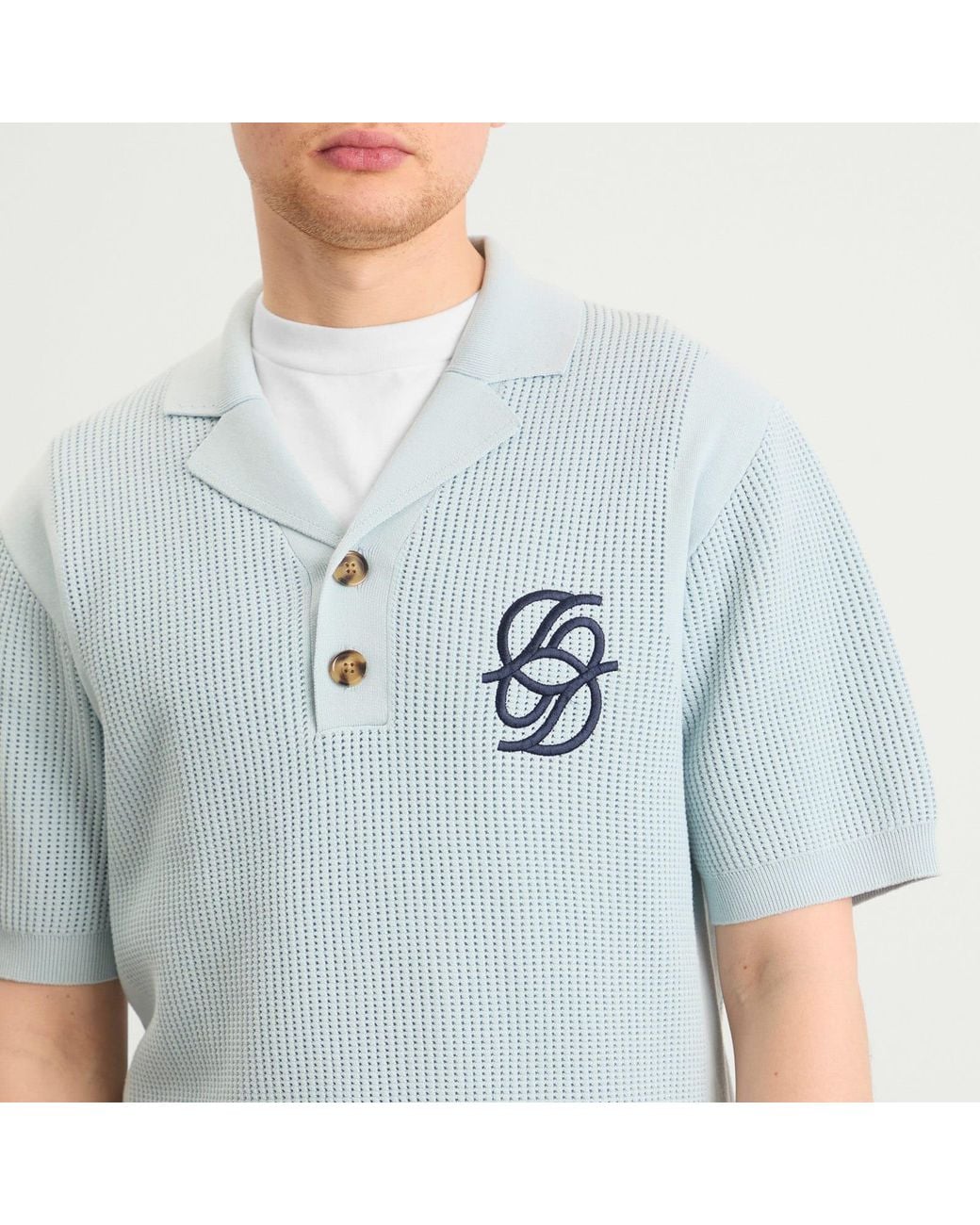 Drole de Monsieur Blue Monogramme Open Weave Polo for men