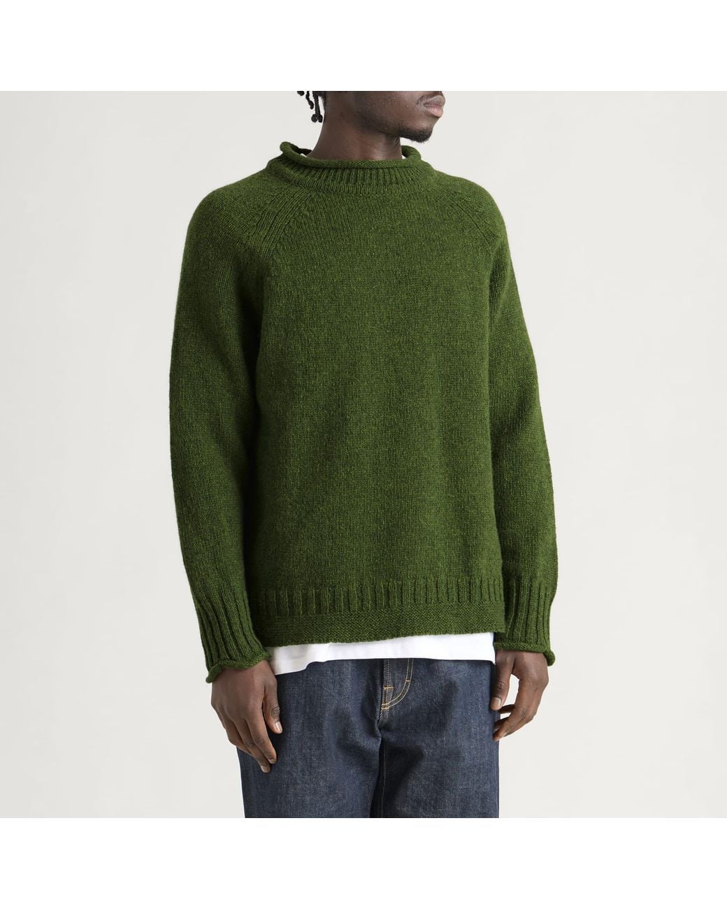 Pittari Green Seti Heritage Lambswool Roll Collar Jumper for men