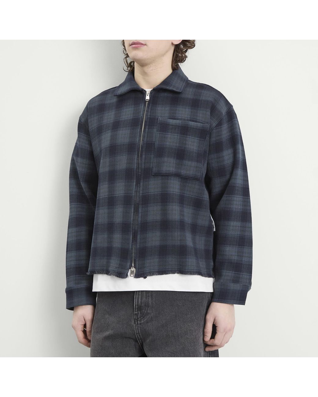 About Blank Blue Plaid Zipped Overshirt for men