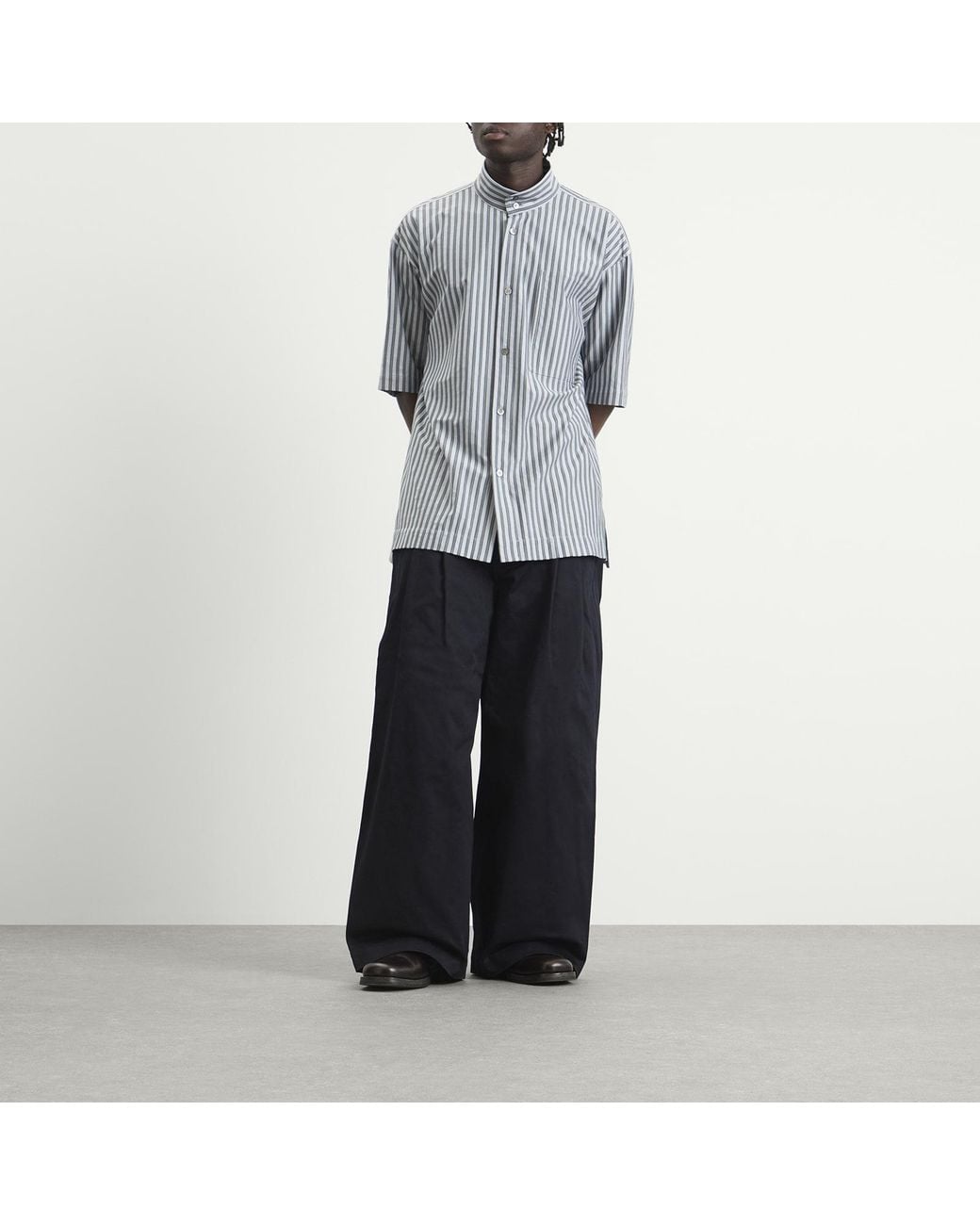 Homme Plissé Issey Miyake Gray Stripe Short Sleeve Shirt for men