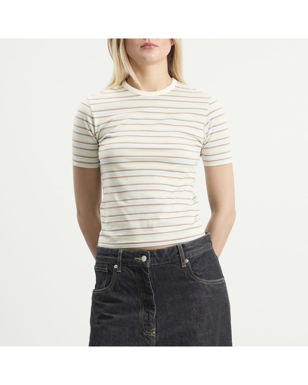 Auralee Natural Gradient Stripe T-Shirt