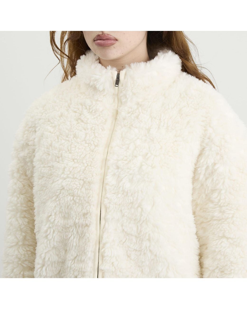 Skims Natural Faux Fur Zip Up Jacket