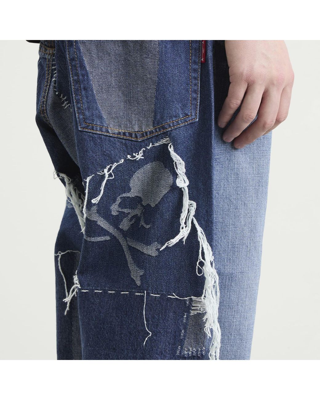 MASTERMIND WORLD Blue Patchwork Jacquard Straight Denim Pants for men
