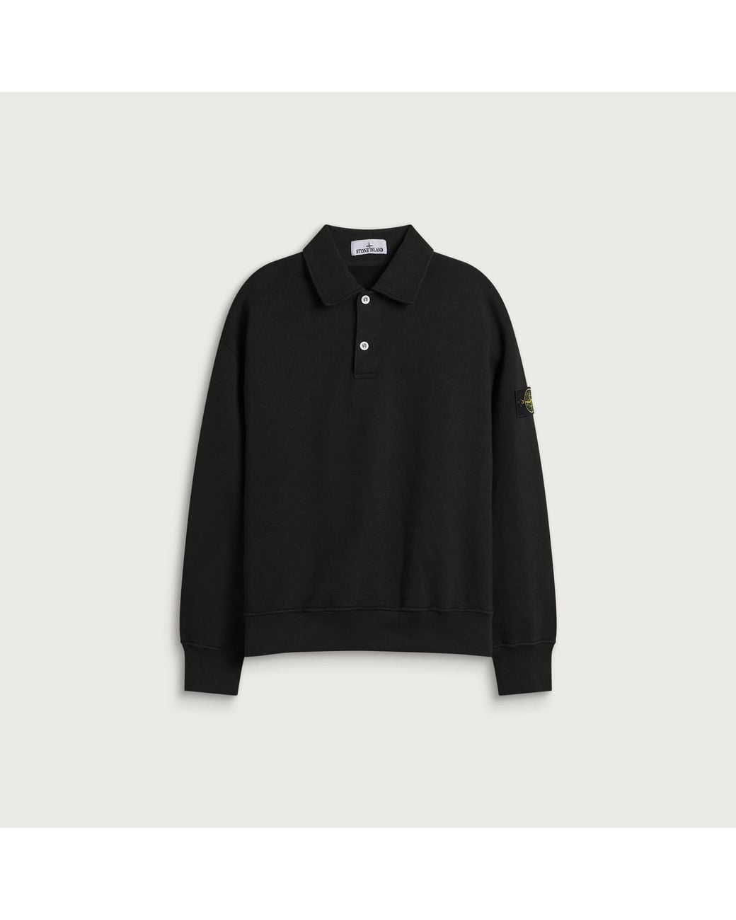 Stone Island Black Tubular Cotton Garment Dyed Polo Sweatshirt for men