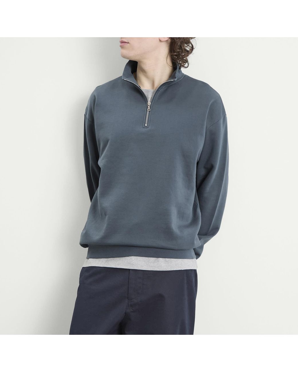 Auralee Blue High Gauge Sweat Half Zip Jumper for men