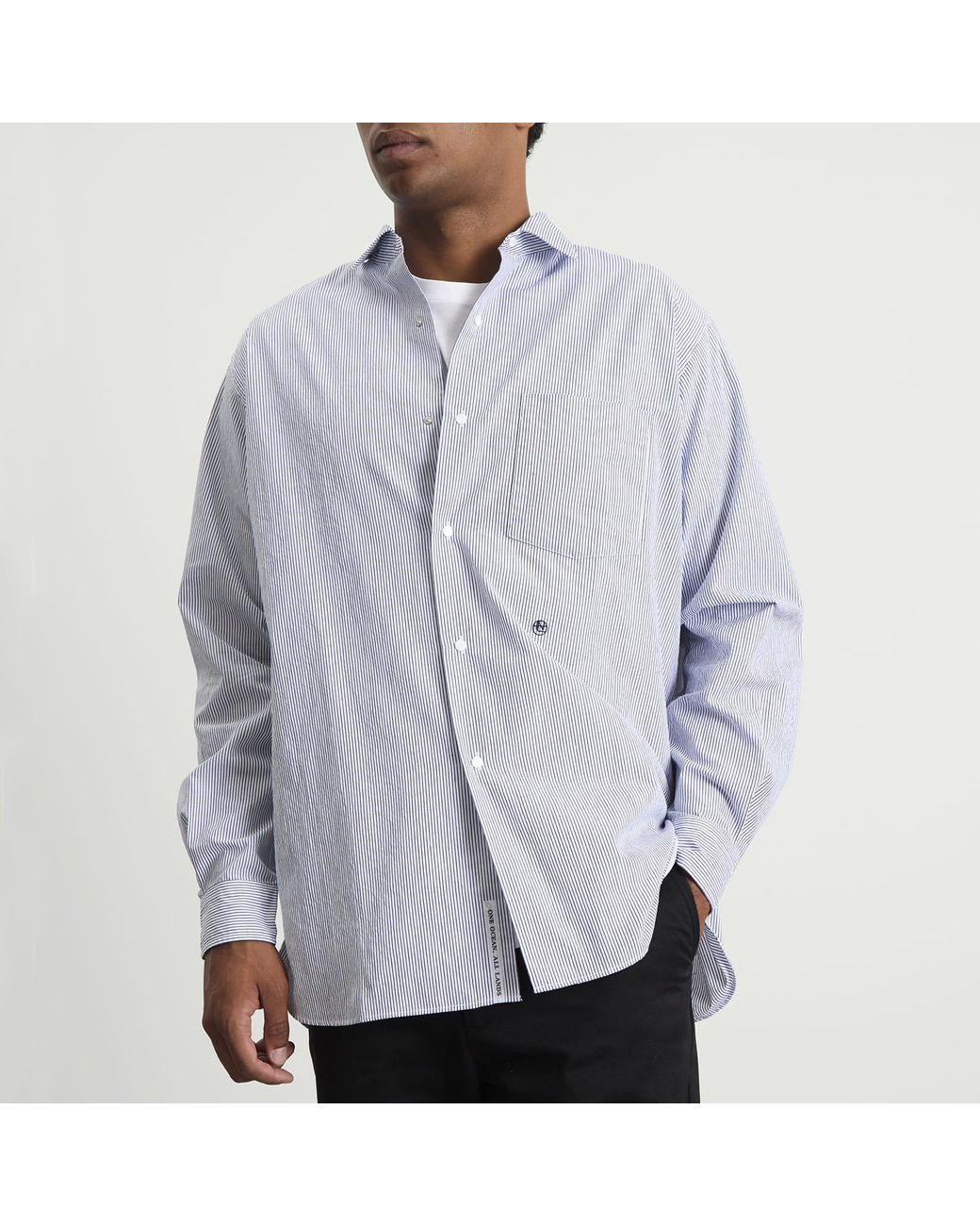 Nanamica Regular Collar Stripe Wind Shirt in Blue for Men | Lyst UK