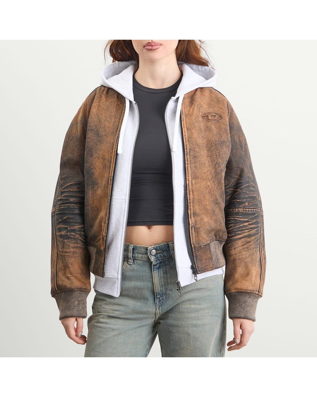 DIESEL Brown L-Cobb Camouflage Leather Jacket