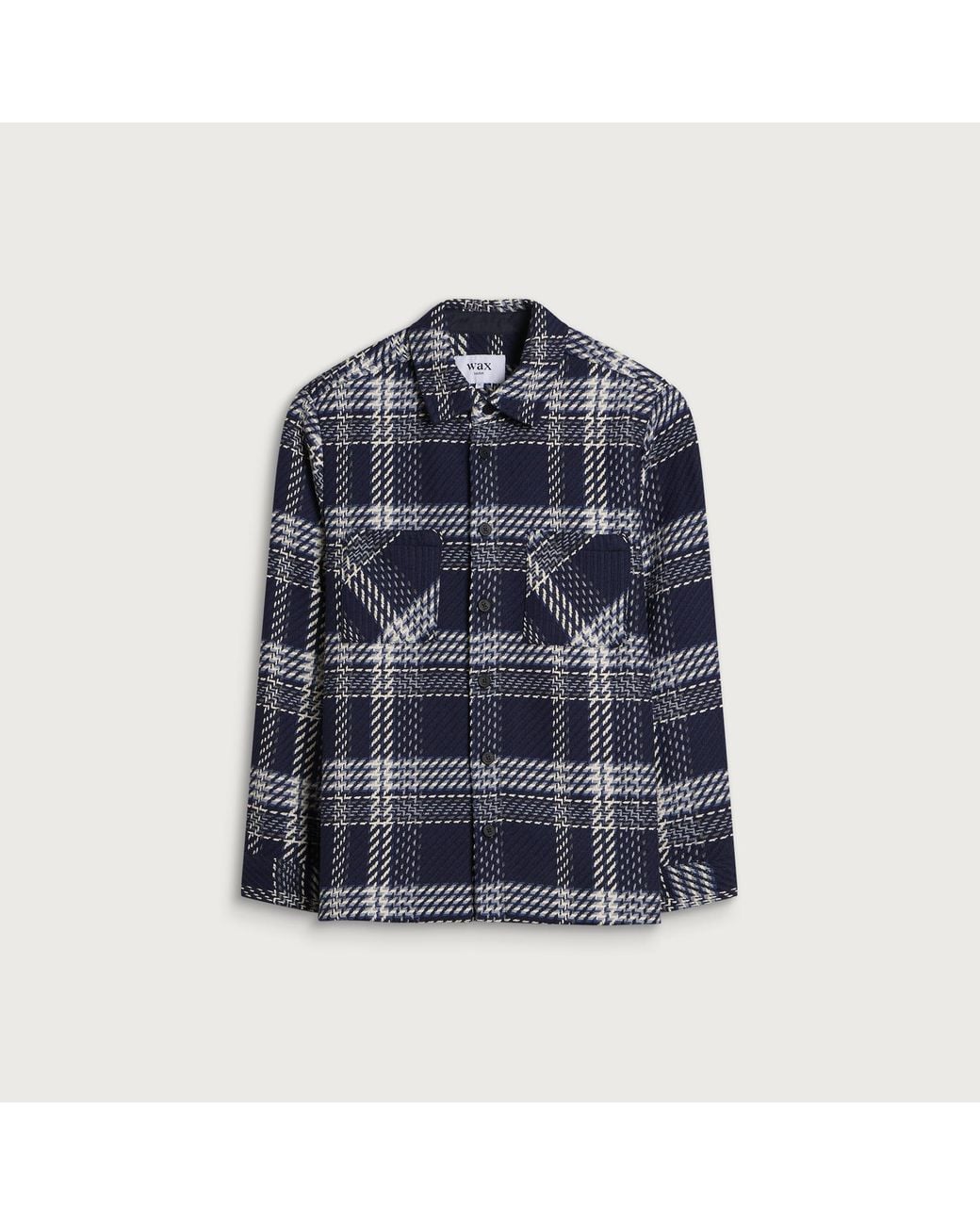 Wax London Blue Whiting Plaid Weave Overshirt for men