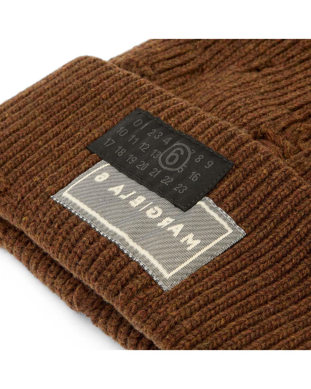 Maison Margiela Brown Mm6 Ribbed Distressed Beanie for men