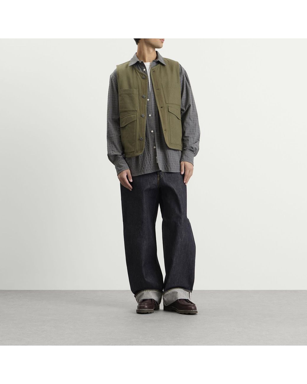Universal Works Green Brushed Moleskin 4 Pocket Gilet for men