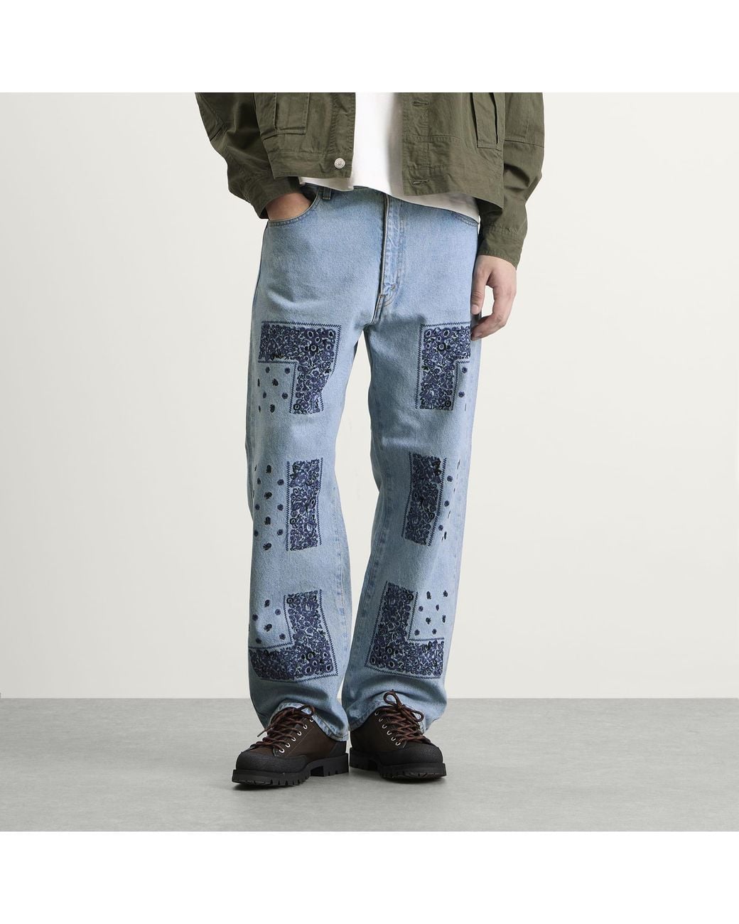 Nomarythm Textile Blue Bandana Embroidery Denim Jeans for men