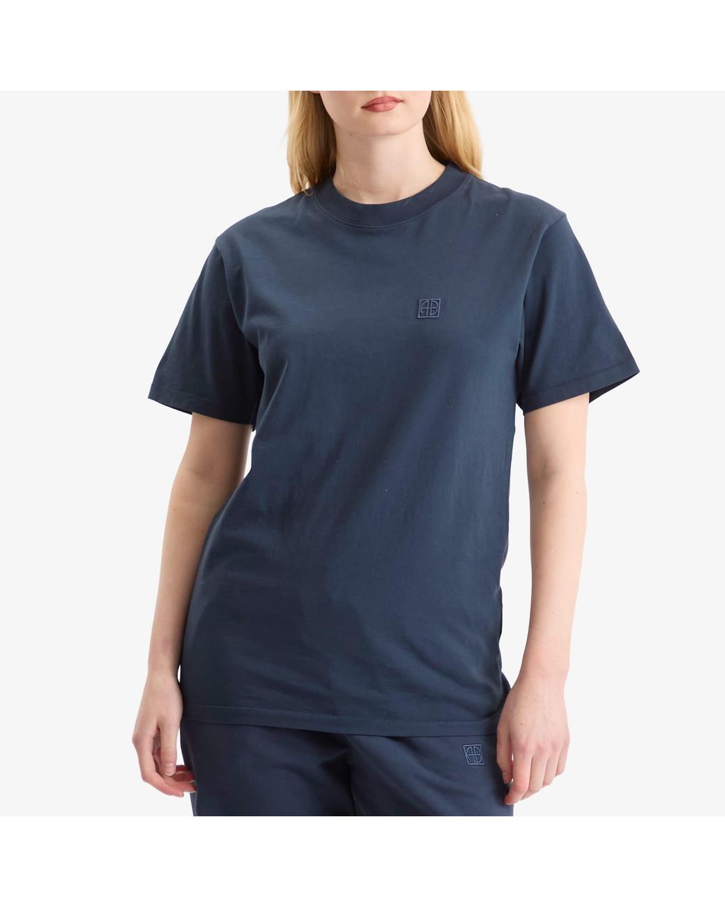 Anine Bing Blue Lili Framed Monogram T-Shirt