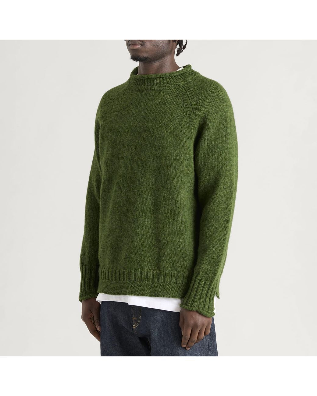 Pittari Green Seti Heritage Lambswool Roll Collar Jumper for men
