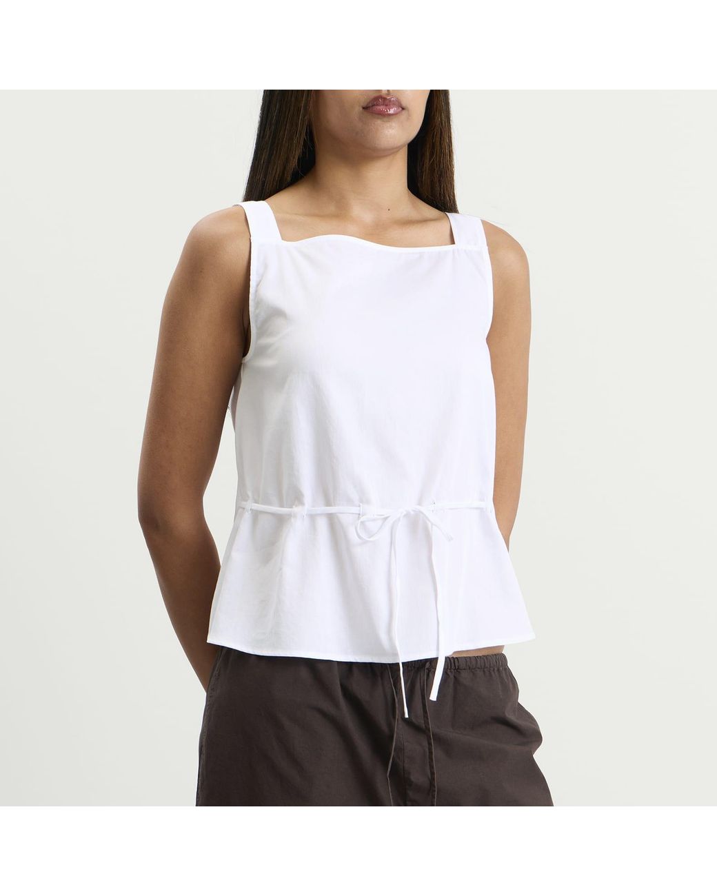 Leset White Yoko Drawstring Tank Top