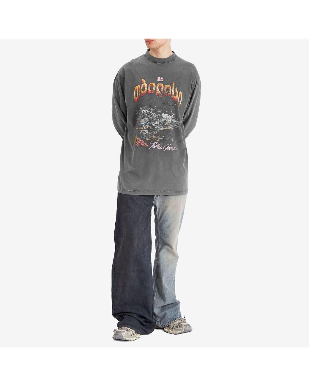 Balenciaga Tbilisi Tubular Long Sleeve Large T-Shirt in Gray