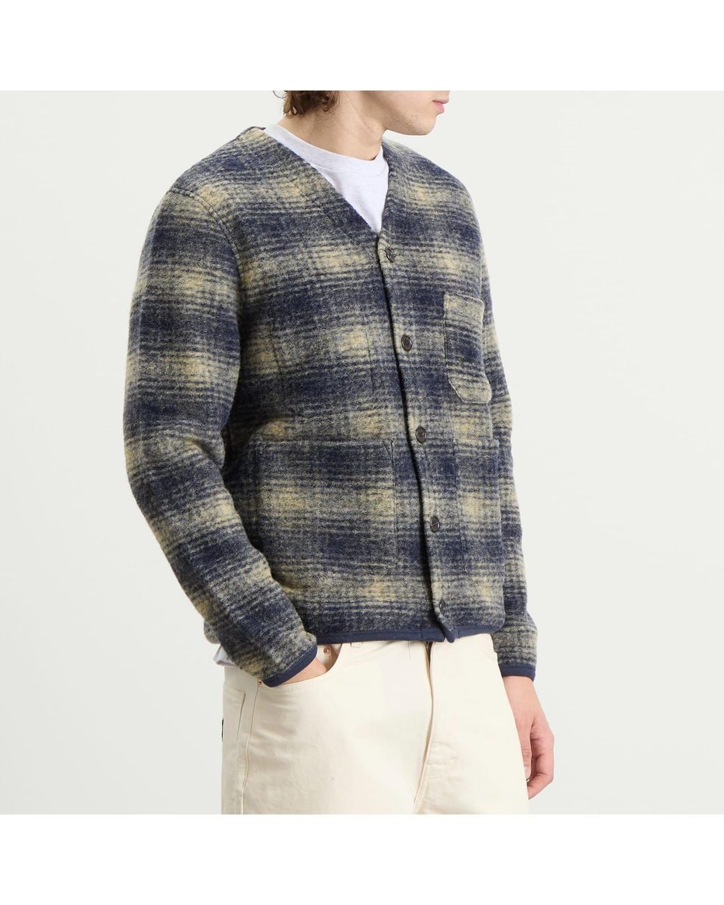 Universal Works Gray Uist Fleece Cardigan for men