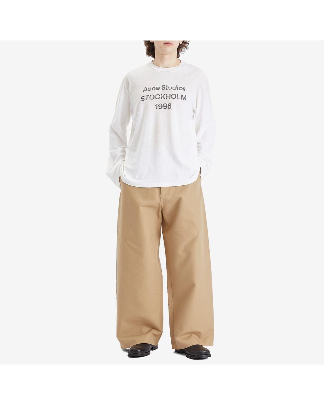 Acne White Edden 1996 Logo Long Sleeve T-Shirt for men