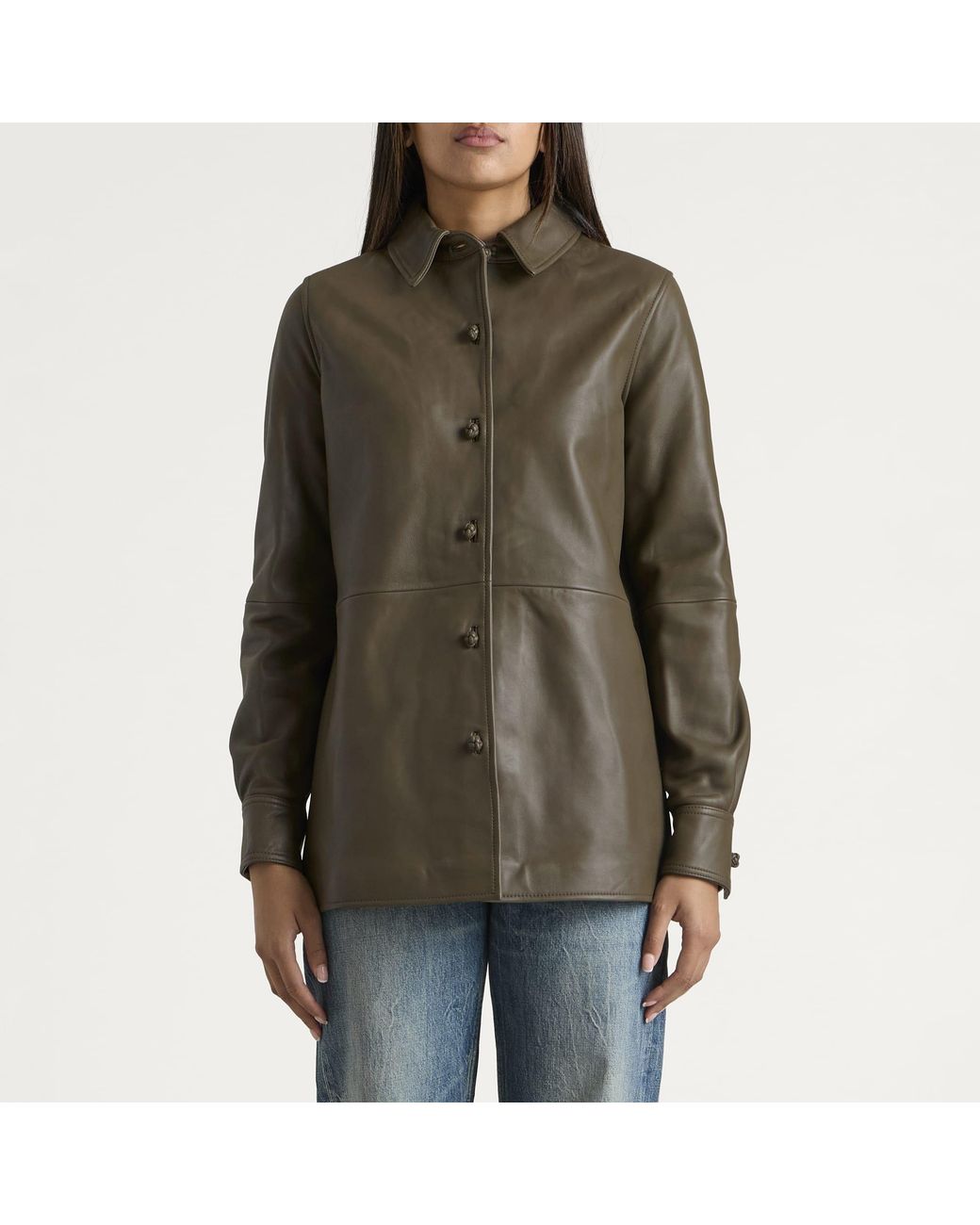 Rohe Green Leather Pankou Closure Overshirt