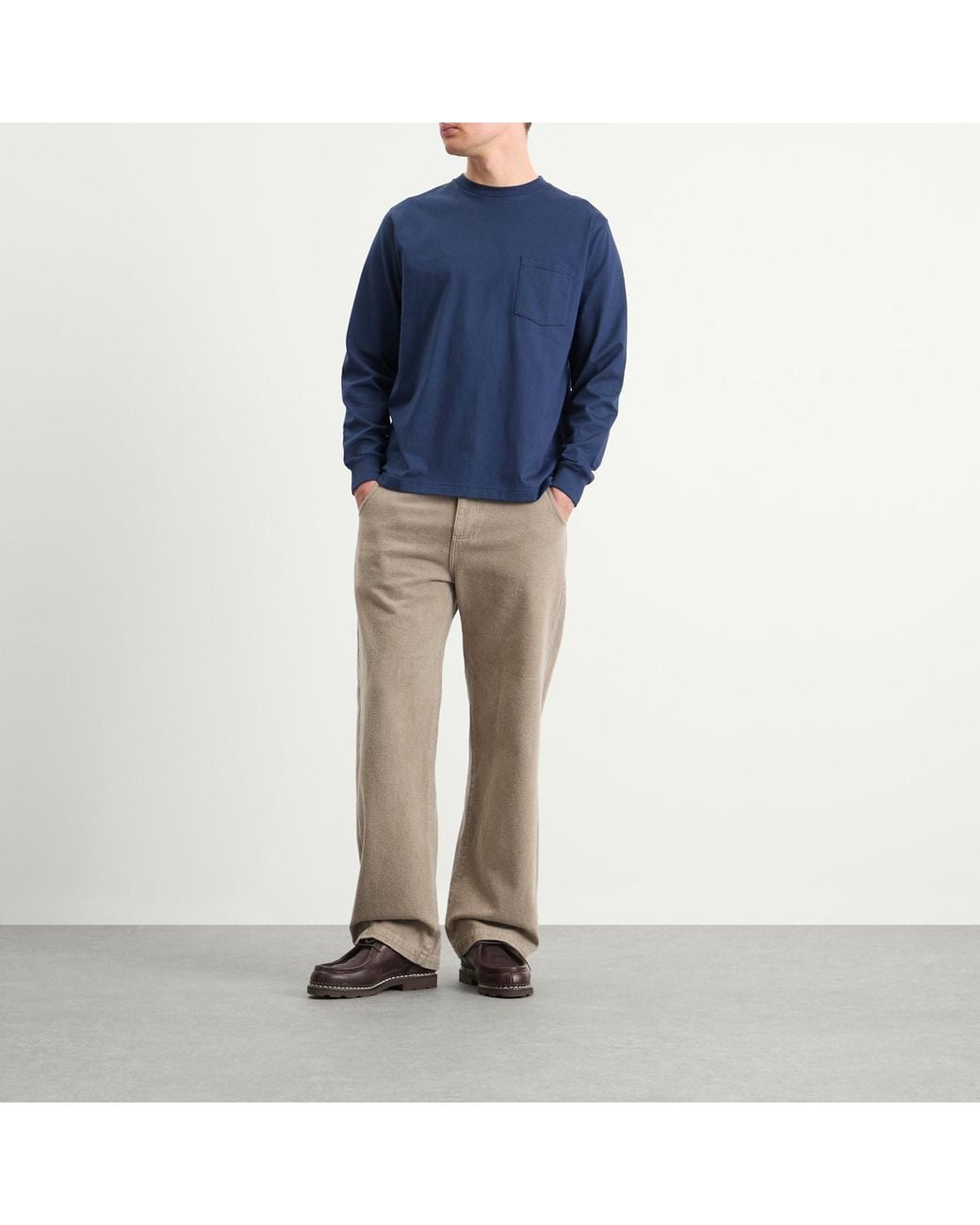 Beams Plus Blue Long Sleeve Pocket T-Shirt for men