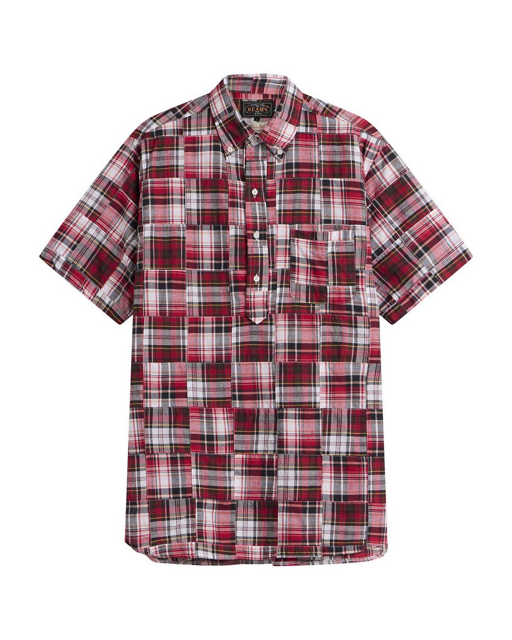 Beams Plus Red Pullover Patchwork Masras Shirt for men