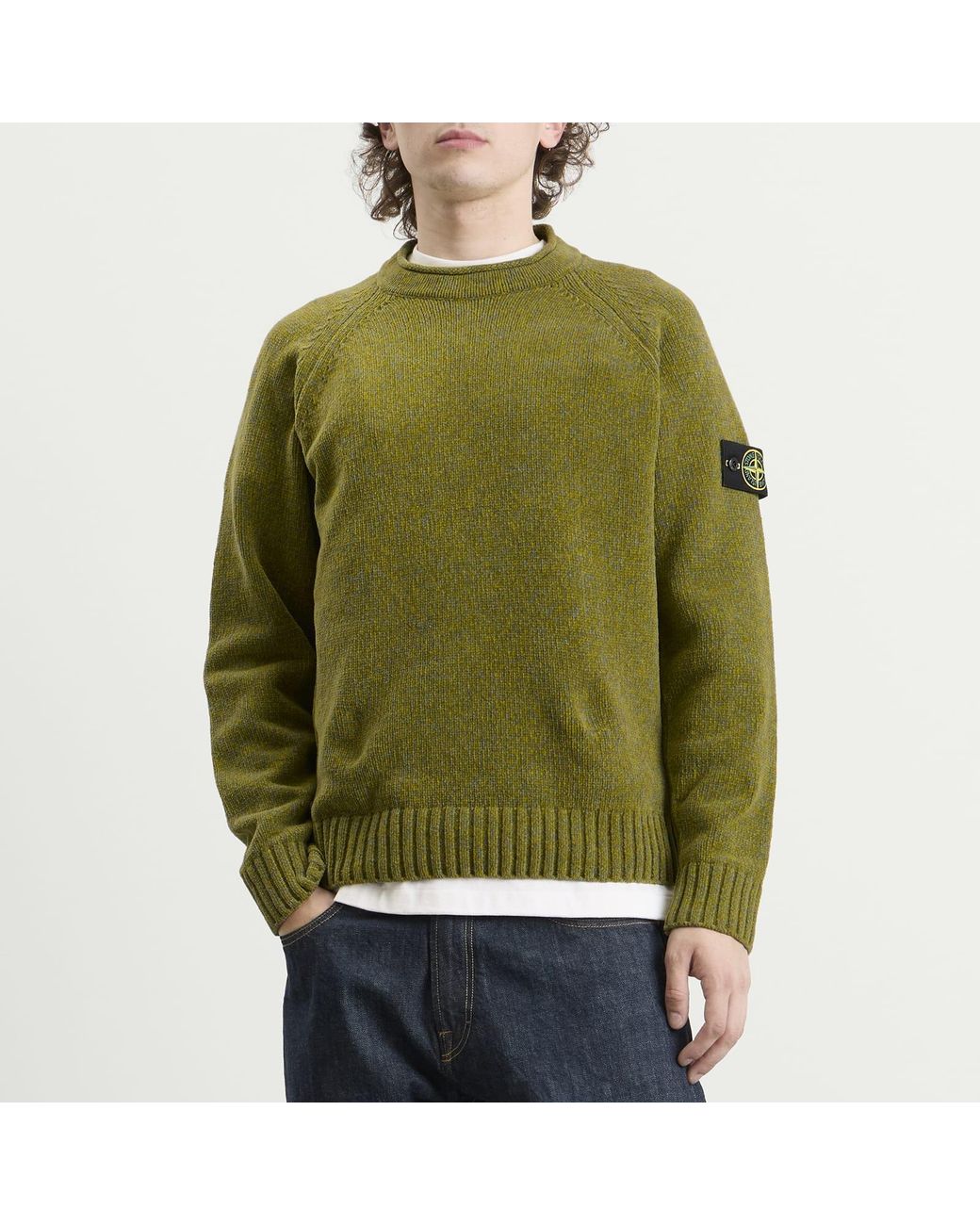 Stone Island Green Mouline Cotton Chenille Jumper for men
