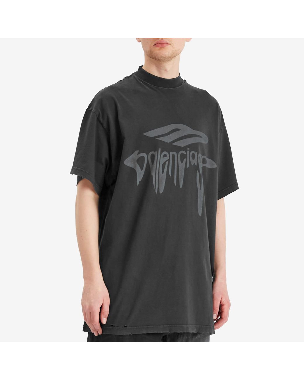 関税込【BALENCIAGA】Wavy Logo Oversized T-Shirt Wash Black Balenciaga Wavy Logo Oversized T-Shirt Faded Wash Black