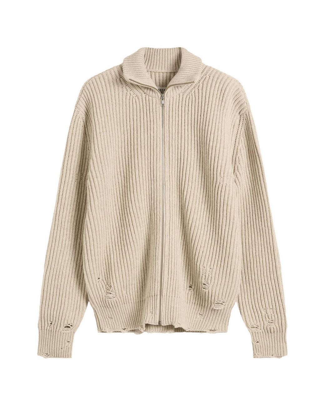 Maison Margiela Natural Mm6 Distressed Rib Zip Through for men