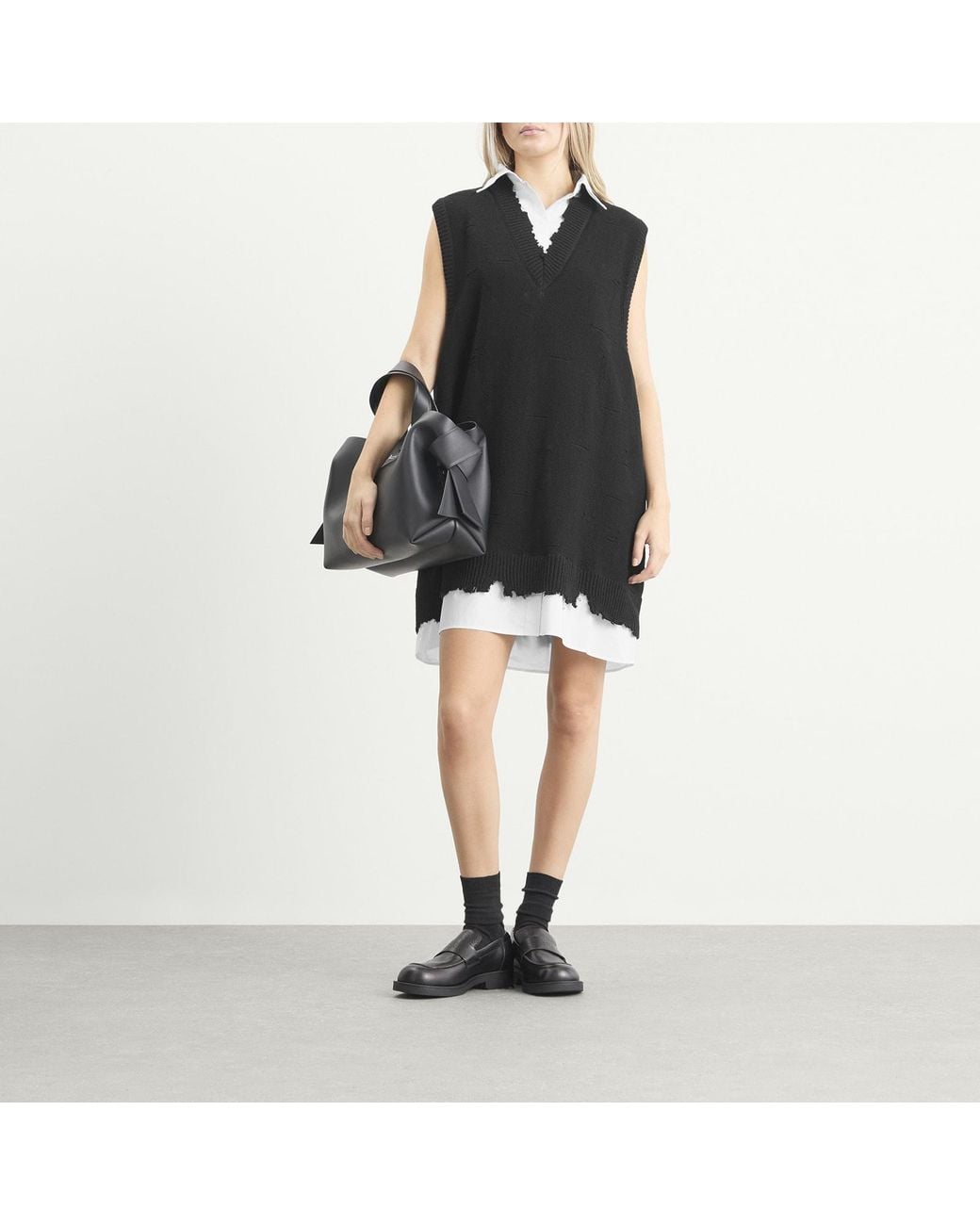 Maison Margiela Black Mm6 Knitted V-Neck Mini Dress