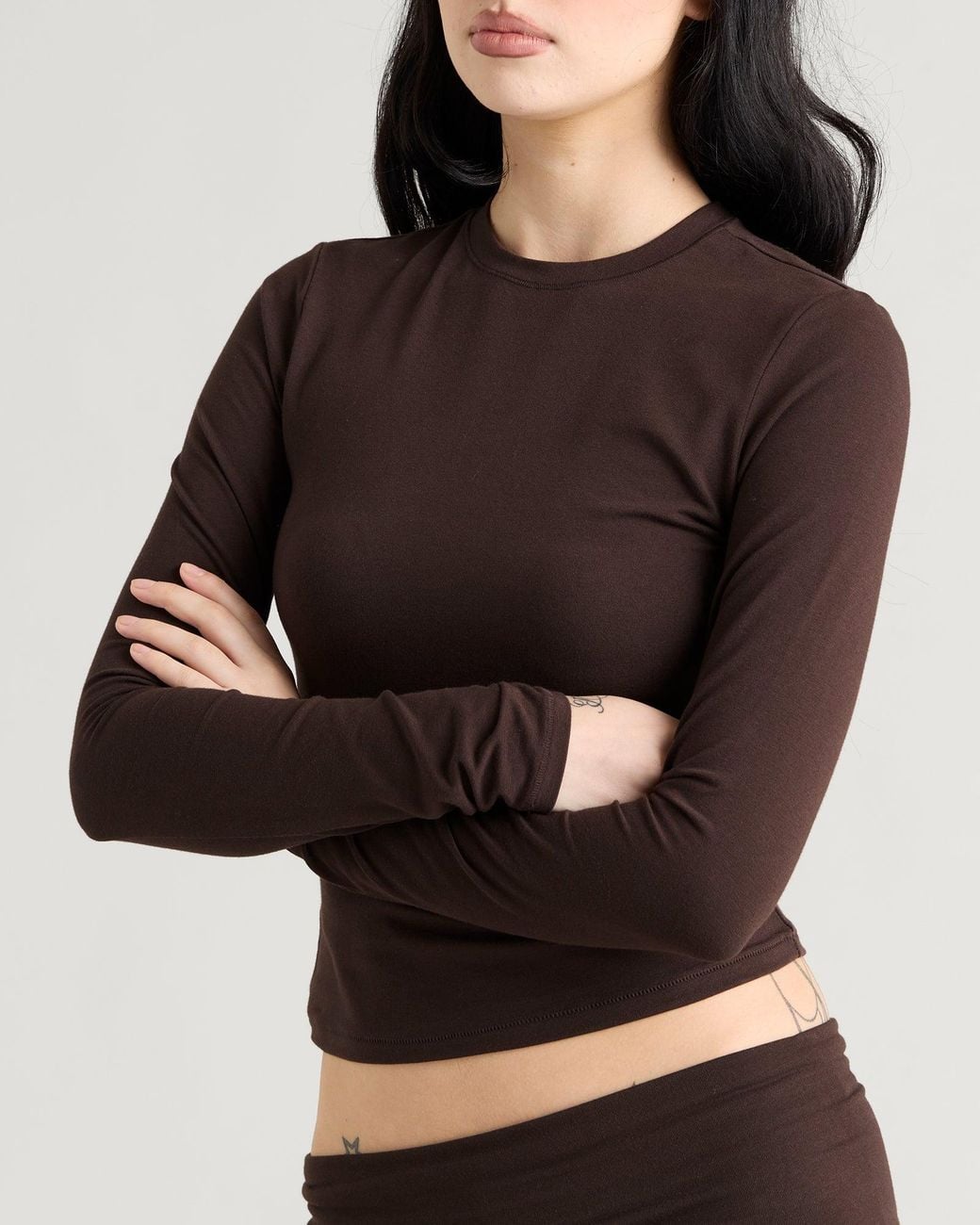 Skims Brown Cotton Jersey Long Sleeve T-Shirt